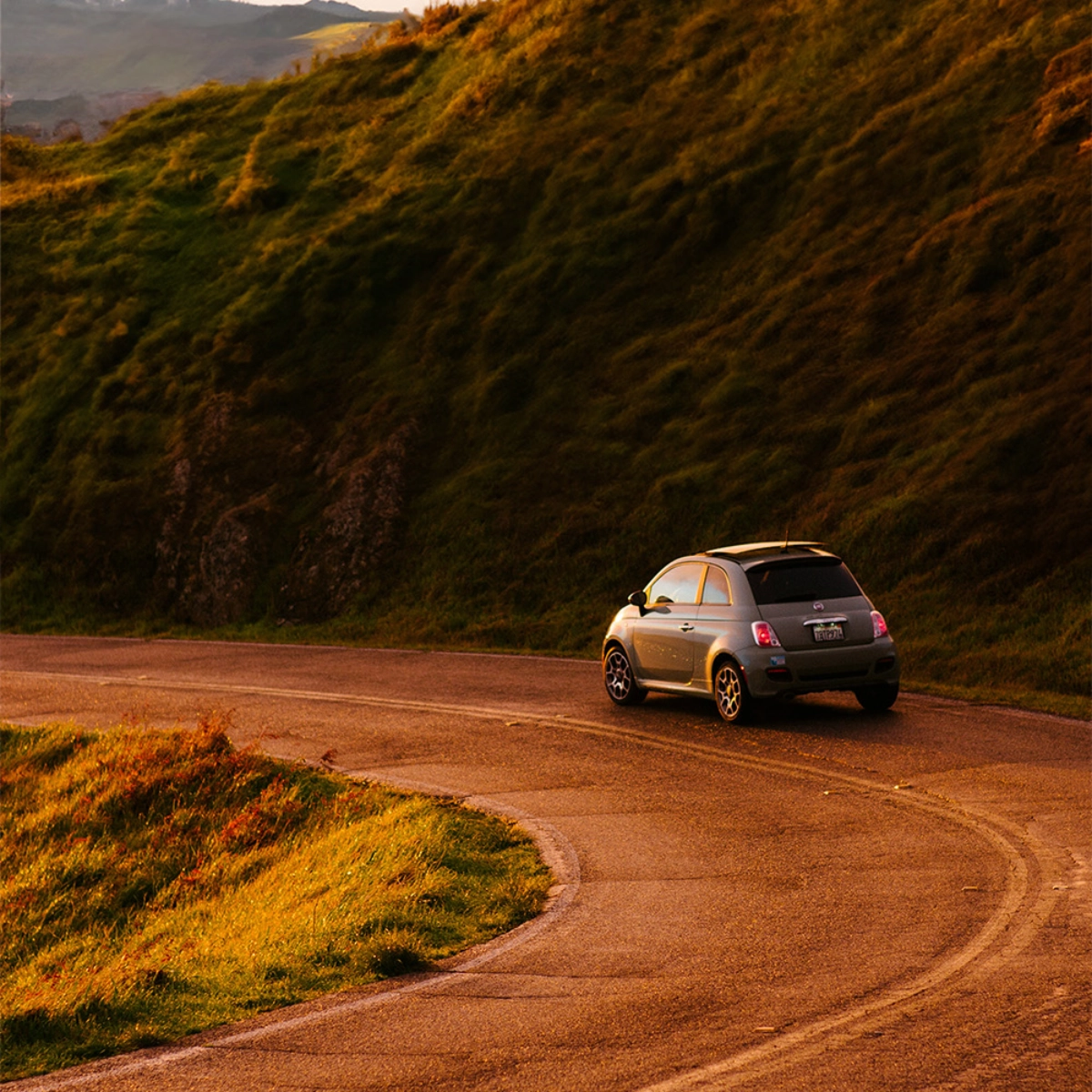 A car driving through a winding road